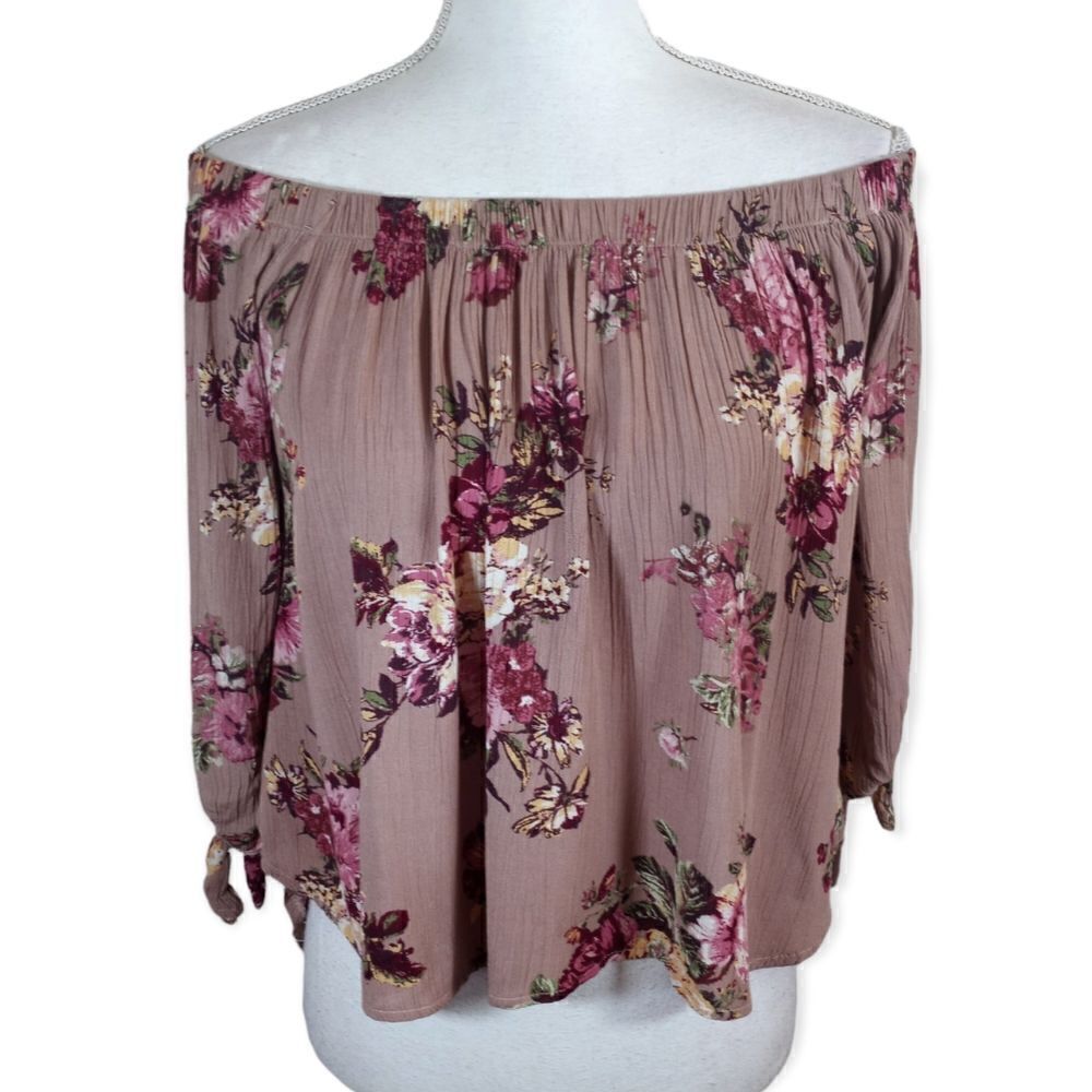 MILEY AND MOLLY MAUVE & PINK FLORAL OFF-THE-SHOULDER BLOUSE SZ.M EUC